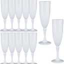 Plastic Champagne Flutes,12PCS White Solid Wine Glasses Goblets Shatterproof Mimosa Bar Reusable Vintage Champagne Flutes Stemmed Drinking Cups for Weddings, Bachelor Parties, Toasting,Cava, Prosecco