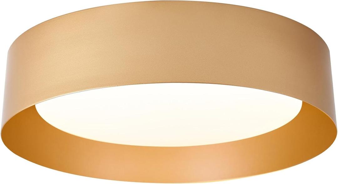 Bargeni Flush Mount Ceiling Light, 16.5 Inch LED Ceiling Light Fixture, Polished Gold Finish, Dimmable/3000K/18W, Outdoor Flush Mount Lighting Fixture