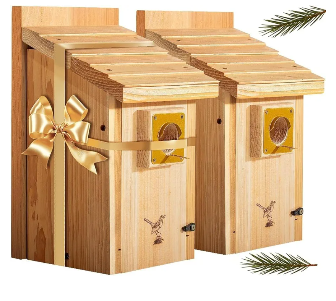 2pk XL Bluebird Houses Nesting Box for Outside - Heavy Duty Bird House - Birdhouses for Outside - Wall Tree Pole Mountable - 1.5” Hole 13/16" Thickness Assemble Needed