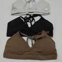 AUROLA Mercury Workout Sports Bras Women Athletic Removable Padded Backless Strapy Minimal Crop Top 3 Pack (X-Small, White, Black, Brown)