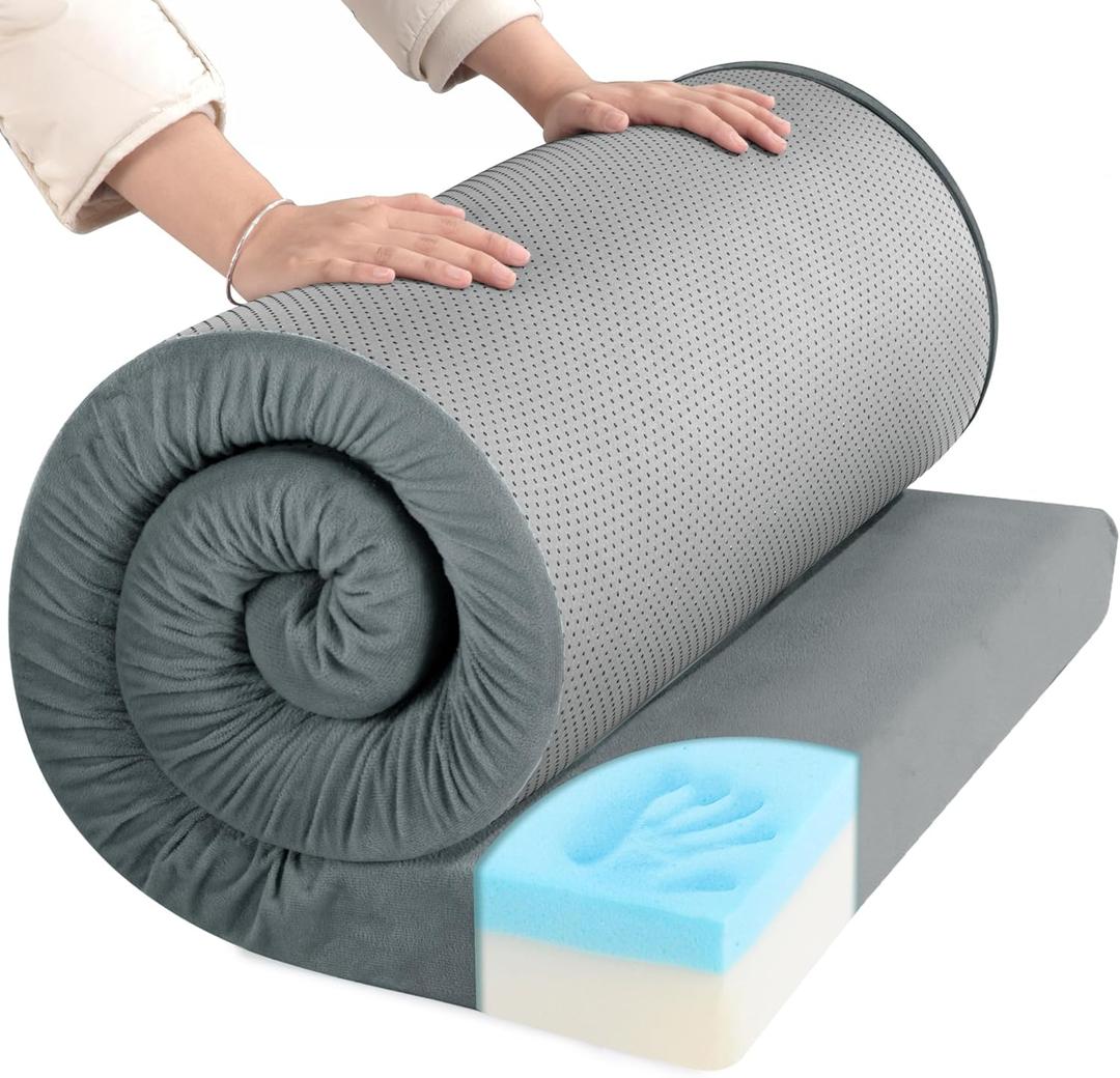 HOMBYS Memory Foam Camping Mattress for Outdoor Sleeping, 3" Thick Roll Up Porable Camping Mattress Pad Mat for Travel Truck Bed Tent (Light Grey, Small Single-70"x28"x3")