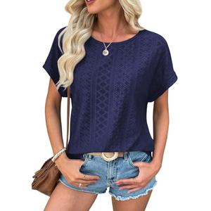 ATHMILE Summer Womens Tunic Tops Short Sleeve Dressy Blouses Loose Fit Tunic with Curved Hem Crewneck Beach Vacation Clothes Navy Blue small