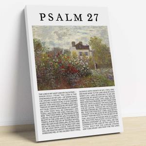 Psalm 27 Wall Art Vintage Flower Landscape Painting the Lord Is My Light Wall Art Bible Verse Prints Christian Pictures Jesus Artwork for Living Room Christian Scripture Posters 16x24inch Wood Framed