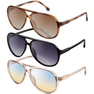 livho Trendy Polarized Oval Aviator Sunglasses Women Men, Retro Sun Glasses 2024 Oversized Eyewear Frame UV Protection Shades (Black/Grey + Clear Brown/Green Gradient Brown + Brown Tortoise/Brown)
