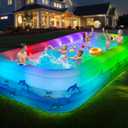Extra Large Inflatable Pool with Lights - 145" x 74" x 22" Swimming Pool for Adults with Solar Powered, Blow Up Pool for Backyard (Air Pump Not Included)