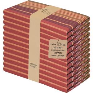 Urban Villa Cloth Napkins Set of 12 20x20 Inches 100% Cotton Napkins Cloth Washable Durable Reusable Absorbent Table Dinner Napkins Cloth for Thanksgiving Hotel Lunch Restaurant Parties Stripes Print (039 Fall Stripes)