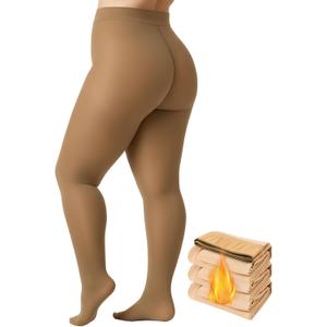 Plus Size Fleece Lined Tights Women, 300g Warm Pantyhose Leggings, Fake Translucent Thermal Tights Winter (3X-Large-4X-Large, Brown)