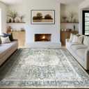 Kokia 9x12 Area Rugs for Living Room, Machine Washable Non Slip Vintage Boho Rugs, Low Pile Distressed Medallion Print Rug for Bedroom, Dining Room Blue 9 x 12 (Sage/Arctic/Ocean/Old Lace)