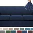 Turquoize 4 Piece Sofa Covers for 3 Cushion Couch Sofa Slipcover Soft Couch Cover for Dogs-Washable Sofa Furniture Covers with 3 Individual Cushion Covers, Jacquard Fabric (3 Cushion Sofa, Navy)