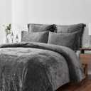 Sunshine Nicole Distressed Velvet Comforter Set, Distressed Velvet Face and Brushed Solid Microfiber Reverse, with Light Weight Soft Poly Fill, 5 Pieces Grey Queen