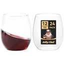 JOLLY CHEF 24 Pack 12 Oz Disposable Plastic Wine Glasses, Shatterproof, Unbreakable, Crystal, Stemless Plastic Wine Cups for Party, Halloween, Thanksgiving, Christmas