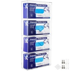 SEANADO Glove Box Holder Dispenser 4 Compartments Acrylic Single Side Loaded Clear Rack Storage Organizer for Medical, Latex