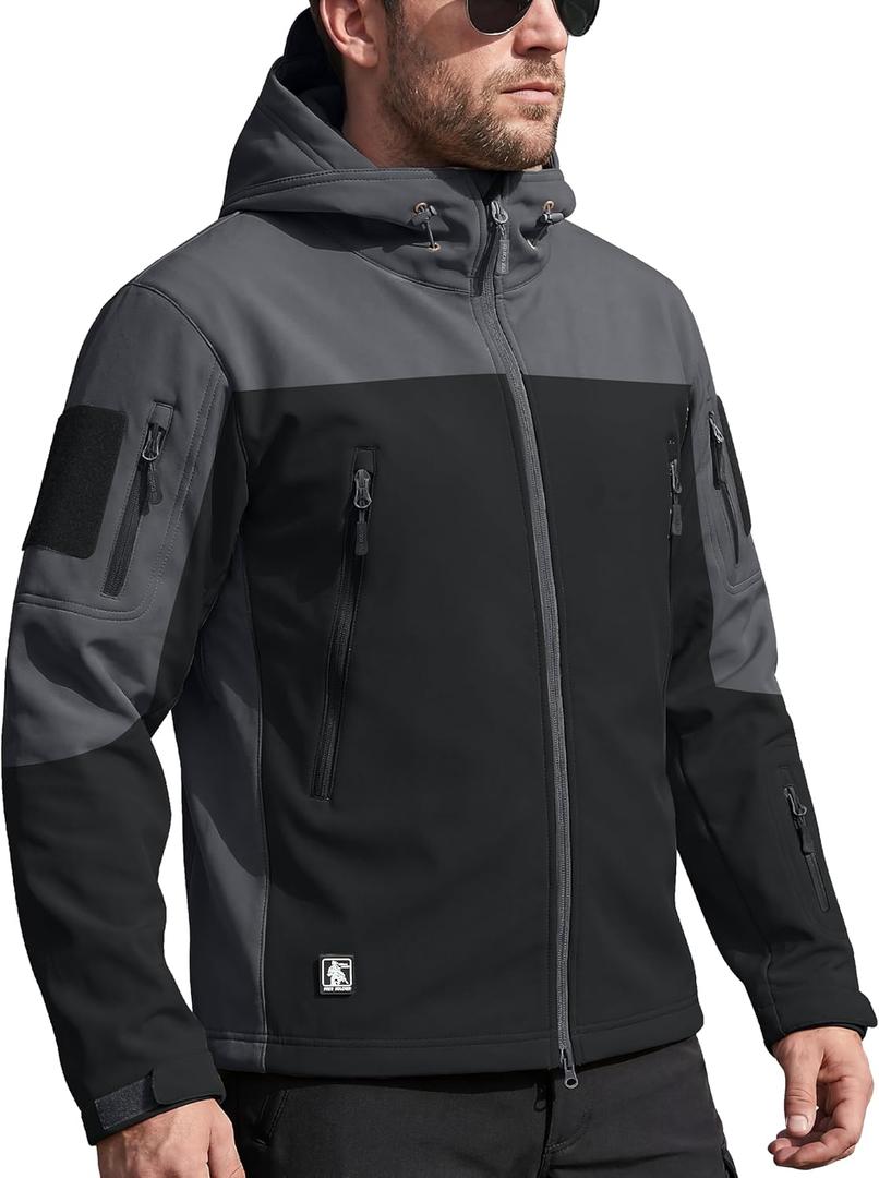FREE SOLDIER Men's Outdoor Waterproof Soft Shell Hooded Military Tactical Jacket, 2XL