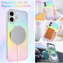 Cute Case for iPhone 16 Case for Women Girls [Compatible with Magsafe] Aesthetic Girly Glitter Bling Rainbow Magnetic Protective Phone Cover, Translucent Iridescent Blue & Pink