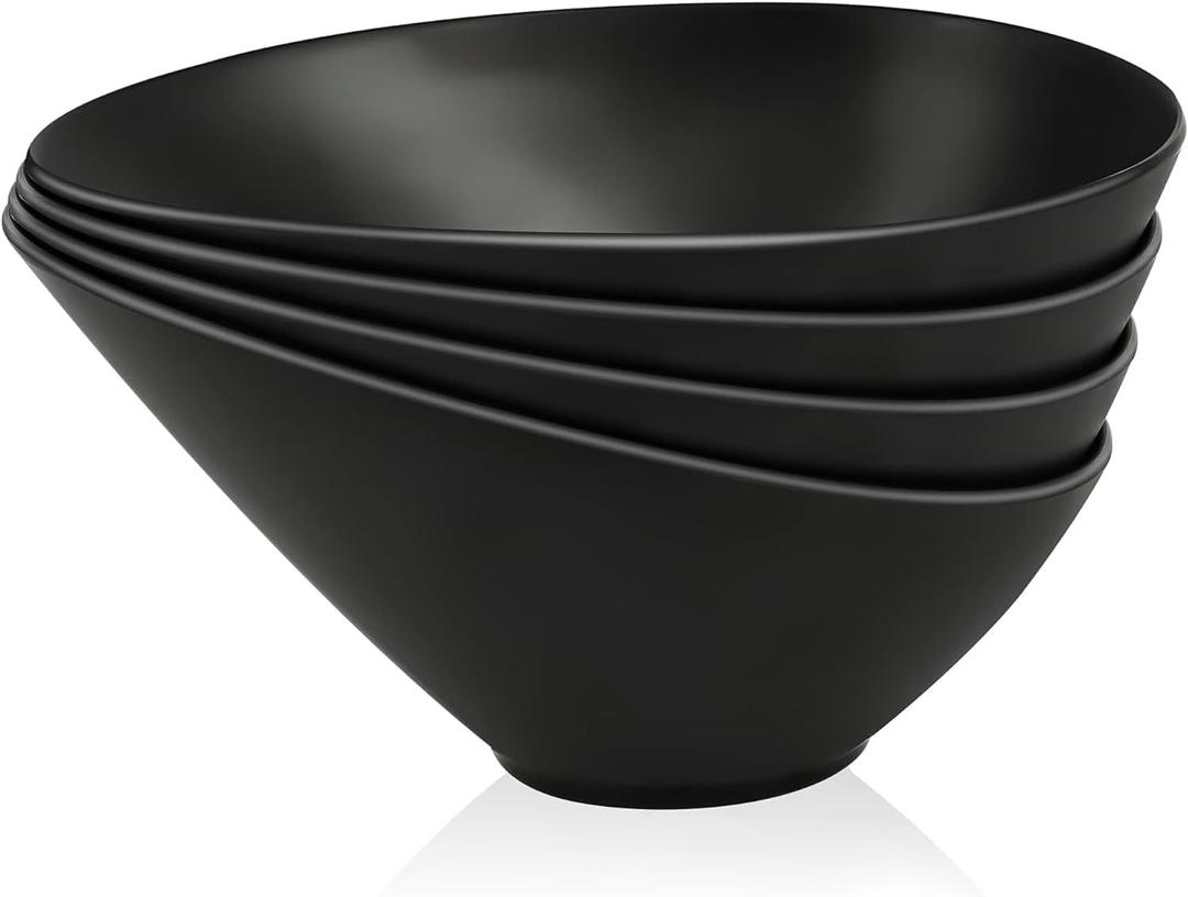 Bamboo Fiber Salad Bowls, 4 Packs Compostable 33 Ounce Elegant Black Angled Bowls for Salad, Pasta, Soup, Prep, Ideal for Home and Restaurant (Black, 9.5Inch)