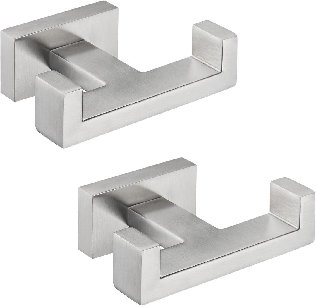 Angle Simple Bathroom Double Hook 2 PCS, SUS304 Stainless Steel Hand Towel Holder, Bath Towel Hanger, Modern Robe Hook for Wall, Brushed Nickel