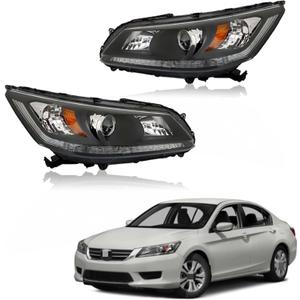Silscvtt Headlights Front Head Lamps Replacement for 2013-2015 Honda Accord 4-Door Sedan Halogen w/o DRL Headlights Headlamps Pair Passenger Driver Side