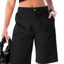 luvamia Women Bermuda Shorts Knee Length Cute Black Shorts for Women High Waisted Size Large 