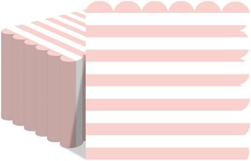 Epakh 100 Pcs Pink White Pastel Striped Cocktail Napkins with Wavy Edges Disposable Scalloped Beverage Napkins Bulk for Dinner Dessert Table Wedding Baby Bridal Shower Birthday 5 x 5 Inch