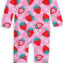 uideazone Baby Girls Footed Pajamas Zip-Front One-Piece Sleeper Non-Slip Footie Cute Pattern Jumpsuit PJs 0-12 Month (Pink)