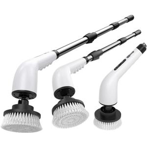 Electric Spin Scrubber Bathroom - Adjustable Handle Cordless Shower Scrubber, 2 Speeds, Bathroom Scrubber with 8 Replaceable Brush Heads, Power Scrubber for Bathtub Cleaning