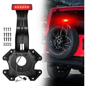 FILTERUP Spare Tire Holder Bracket with 3rd High Mount Brake Light & Wiring Harness, Screws Compatible with Jeep Wrangler JK 2007-2018 Tire Carrier Rack Replace# 55397217AJ, 68048581AA (Red Lens)