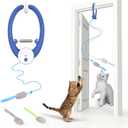 Interactive Cat Toys Rechargeable, Feather Toy for Indoor Cat, Hanging Retractable Teaser Toy, Automatic Kitten Play Chase Exercise Toys with Three Plush Mouse, USB Powered (Blue)