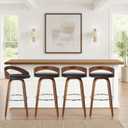 Armen Living Sonia 30" Bar Height Swivel Brown Faux Leather and Walnut Wood Bar Stool - Set of 2, 30" Seat Height