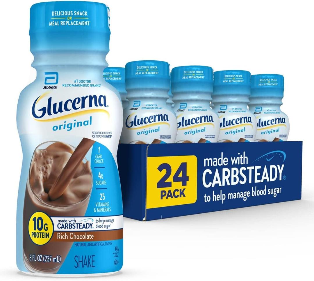Glucerna Original Diabetes Care Shake, Rich Chocolate, Diabetic Meal Replacement to Support Blood Sugar Management, 10g Protein, 180 Calories, Ready to Drink, 8-fl-oz Bottle, Pack of 24, August 1,2026