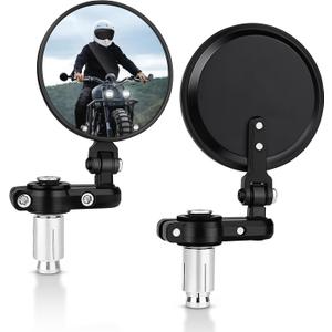 MICTUNING Universal Motorcycle Mirrors - 3 Inch Round Folding Bar End Side Mirror Compatible with Honda, Scooter, Suzuki, Yamaha, Kawasaki, Victory and More (Black)