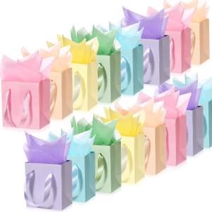 Tenare 12 Pcs Small Gift Bags Mini Paper Bags Bulk Tiny with Handle Tissue for Jewelry Gift Wrapping Happy Mother's Father's Day Birthday Graduation Party Supply(4 * 2.75 * 4.5inch,Pastel)