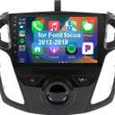 Leadfan Car Radio for Ford Focus 2012-2018 Stereo with Wireless Carplay Android Auto, 9'' Touchscreen for Ford Focus GPS Navigation Bluetooth WiFi Rear Camera FM Mirrorlink Split Screen SWC
