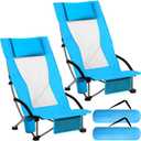 Spiareal 2 Pack Folding Beach Chair for Adults Portable Backpack High Back Chair 300lbs Heavy Duty Lightweight High Back with Headrest Cup Holder Carry Bag for Picnic Camping Fishing(Blue)