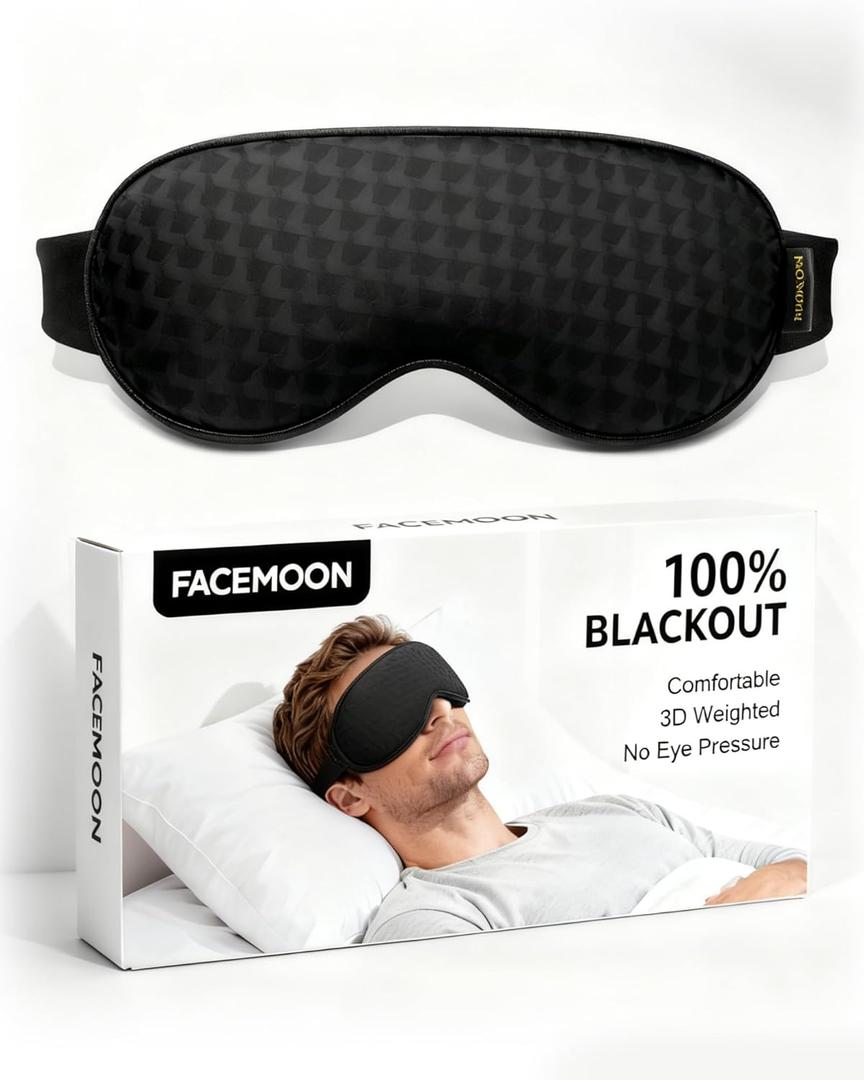 Blackout Sleep Mask: Weighted Eye Mask for Men Women - 3D Contoured Zero Pressure and Eyelash Free - Airplane Travel Nap Night Sleeping Blindfold - Adjustable Ear-Friendly Breathable Comfortable Black