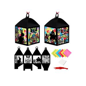 Jengaer 16 Sets Easter Craft Kits with Egg Bunny Design Tissue Paper Lantern, Make Your Own Suncatchers Hanging Ornament DIY Supplies for Easter Home Activity Sunday School Crafts