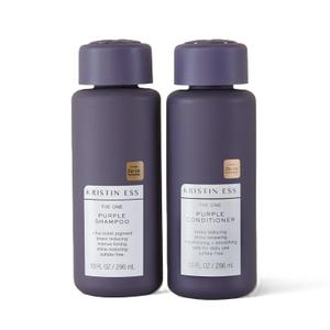 Kristin Ess Hair Purple Shampoo and Conditioner Set for Blonde, Brunette, Silver + Gray Hair, Anti Brass + Yellow Tones, Safe for Color Treated Hair, Sulfate Free Toning Shampoo Conditioner