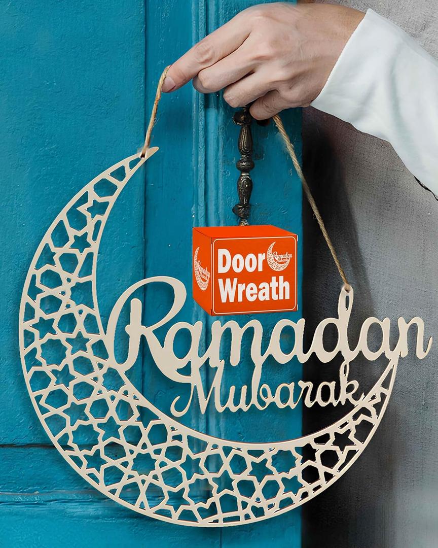 OLEEK ramadan door wreath (12in) ramadan mubarak sign - ramadan decorations for home 2026 - ramadan wreath - ramadan gifts for kids - ramadan door decoration - ramadan decor - ramadan mubarak door sign