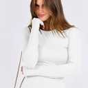 ANRABESS Women Long Sleeve Shirts Rib Knit Slim Fit Tops Basic Tee 2025 Fall Outfits Casual T-Shirt Underscrubs Layer Clothes (White, M)