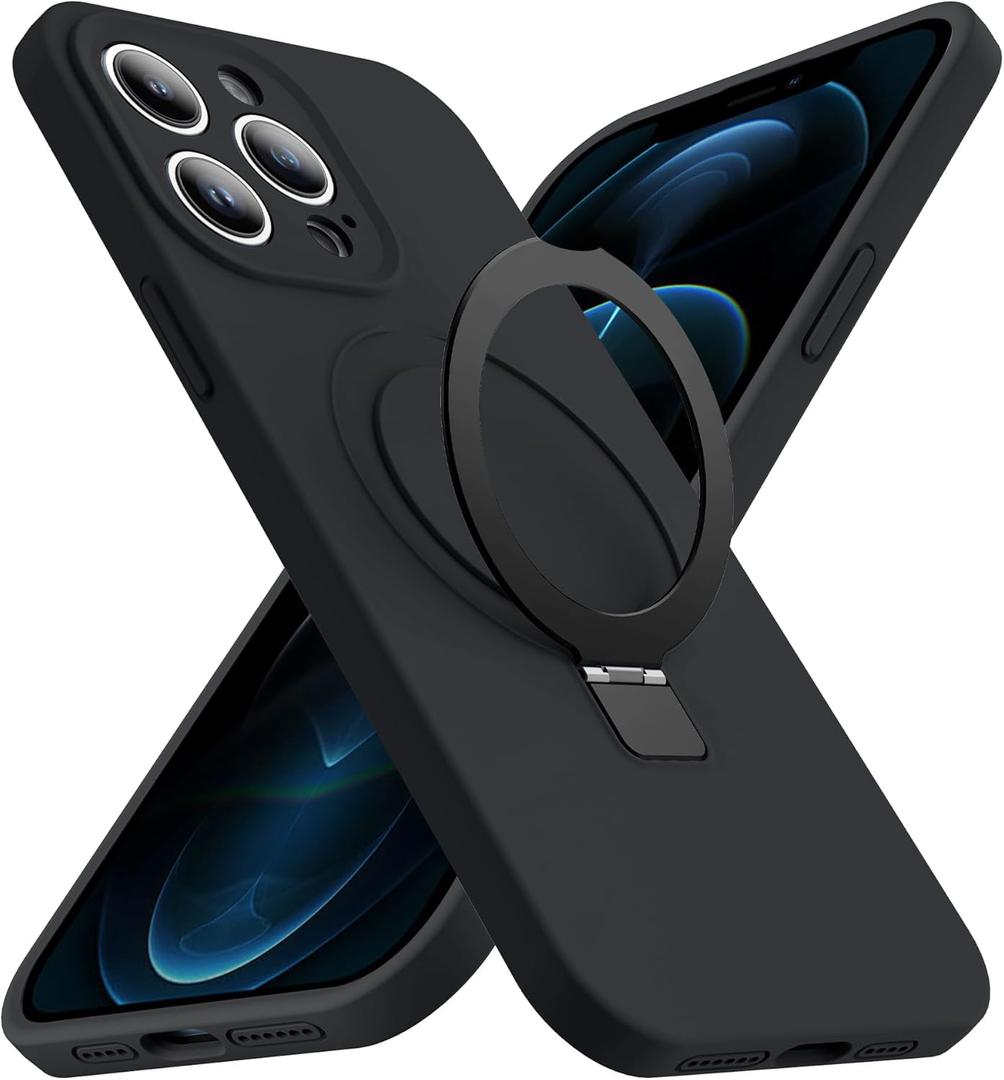 Designed for iPhone 12 Pro Case with Magnetic Invisible Stand Compatible with MagSafe Military Drop Tested Shockproof Silicone iPhone 12 Pro Phone Cases for Women Men MOM Gift 6.1'' 2020, Black