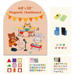 Magnetic Arch Wall Decal 40"x32"  Upgraded Self-Adhesive Magnetic Chalkboard,Magnet Wall for Kids, Includes 4 Magnet Sets, Chalkboard Eraser, Pen Holder for Playroom & Home Decor(Camel Pink)