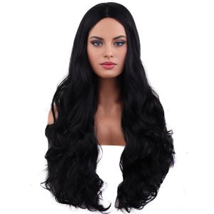 RightOn Black Wig Long Wavy Black Wigs for Women Daily Party Hairnet Include