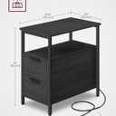 VASAGLE Side End Table with Charging Station, Slim Nightstand with Storage, 23.6"D x 11.8"W