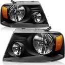 for 2004-2008 F150 Headlights Assembly compatible with 2004 2005 2006 2007 2008 Ford F150/06-08 Lincoln Mark LT Pickup Black Housing Amber Reflector Replacement Driver & Passenger Side