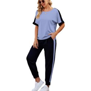 VIMPUNEC Women 2 Piece Outfits Summer Casual Lounge Sets Soft Sweatsuits Trendy Matching Sets (Blue, XL)