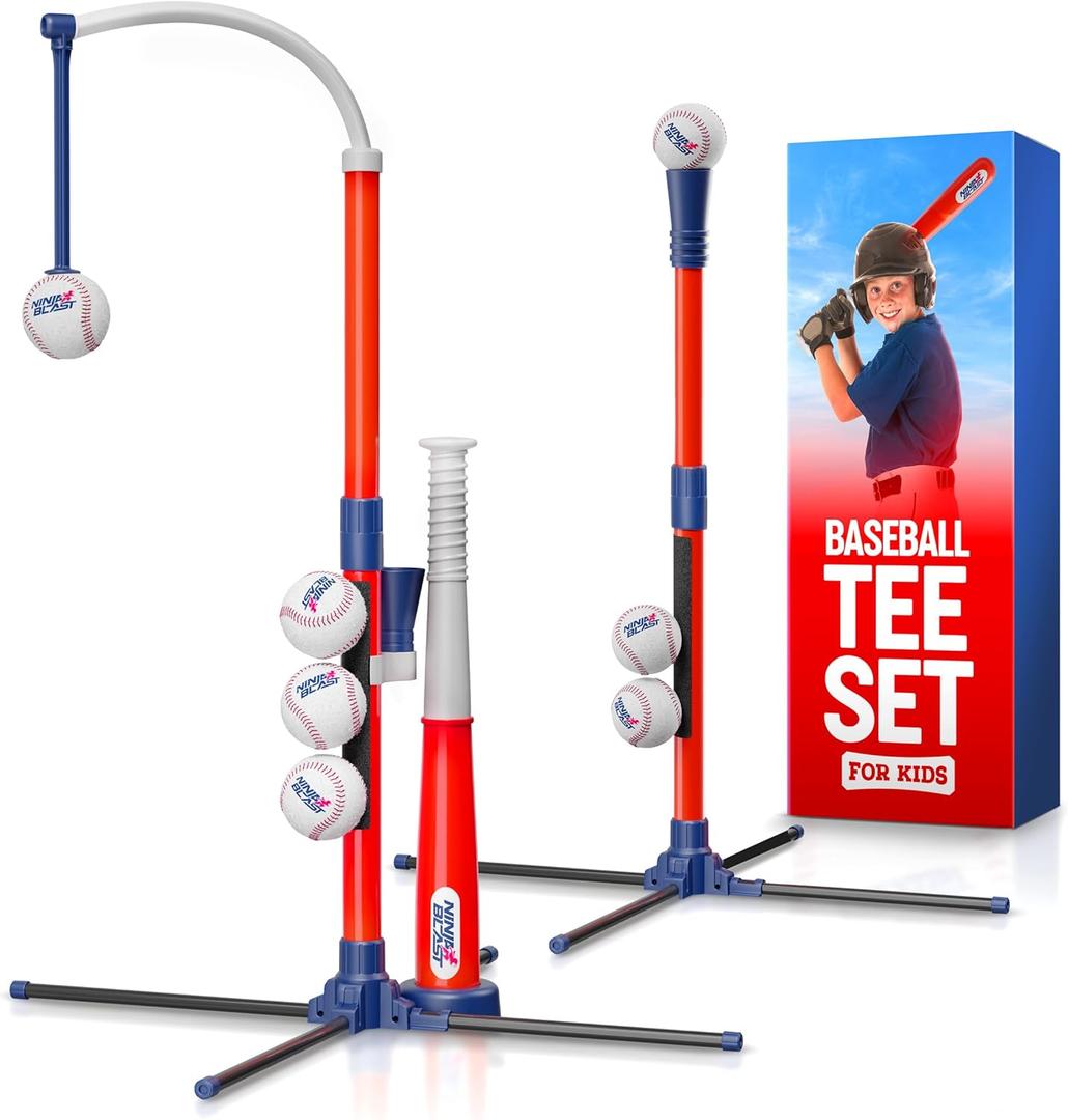 Ninja Blast Tee Ball Set for Kids - 4 Year Old Boy Birthday Gift Baseball Batting Tee- T Ball Set for Toddlers 3-5 4-6 - Toys for Ages 3 4 5 6 Year Old Boy - Toddler Outdoor Toys, Baseball Tee