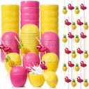 CHENGU 48 Pcs Coconut Cups Set Include 24 Pink and Yellow Coconut Cups 12 Pineapple Straws 12 Flamingo Straws Hawaiian Luau Tiki and Summer Beach Party Decorations for Adults Party Favor