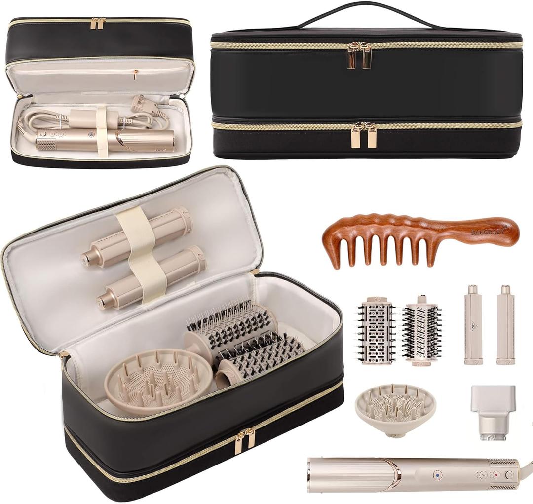 Travel Carrying Case for Dyson Shark Flexstyle Revlon Hair Dryer Airwrap, Double-Layer Dyson Airwrap Travel Case Shark Hair Tools Storage Bag for Airwrap Styler and Attachments, Black