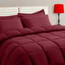 TAIMIT Burgandy Queen Size Comforter Set - 7 Pieces, Bed in a Bag Bedding Sets with All Season Soft Quilted Warm Fluffy Reversible Comforter,Flat Sheet,Fitted Sheet,2 Pillow Shams,2 Pillowcases