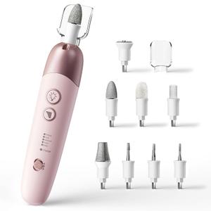 Cordless Electric Nail File Set, Portable Electric Nail Drill Machine, Professional Manicure Pedicure Kit, 5 Speeds Hand Foot Care Tool for Calluses, Thick Nails, Grind, Trim, Polish (Pink)