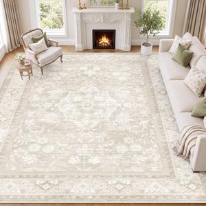 SameBed 9x12 Area Rug Living Room, Vintage Neutral Washable Carpet Beige